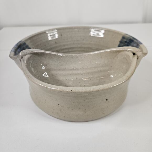Vtg Handmade Studio Pottery Serving Bowl Rustic Primitive Dip Bowl Blue Brown - Picture 3 of 11